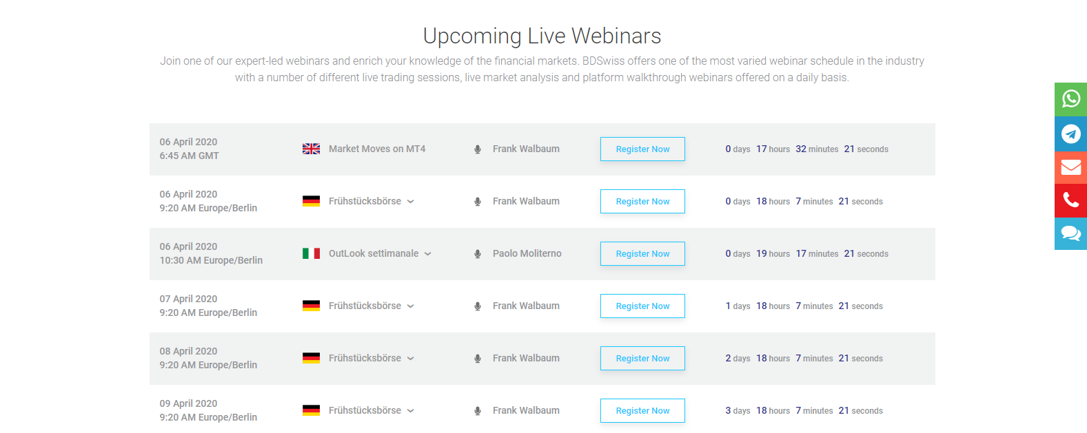 BDSwiss Review live webinars